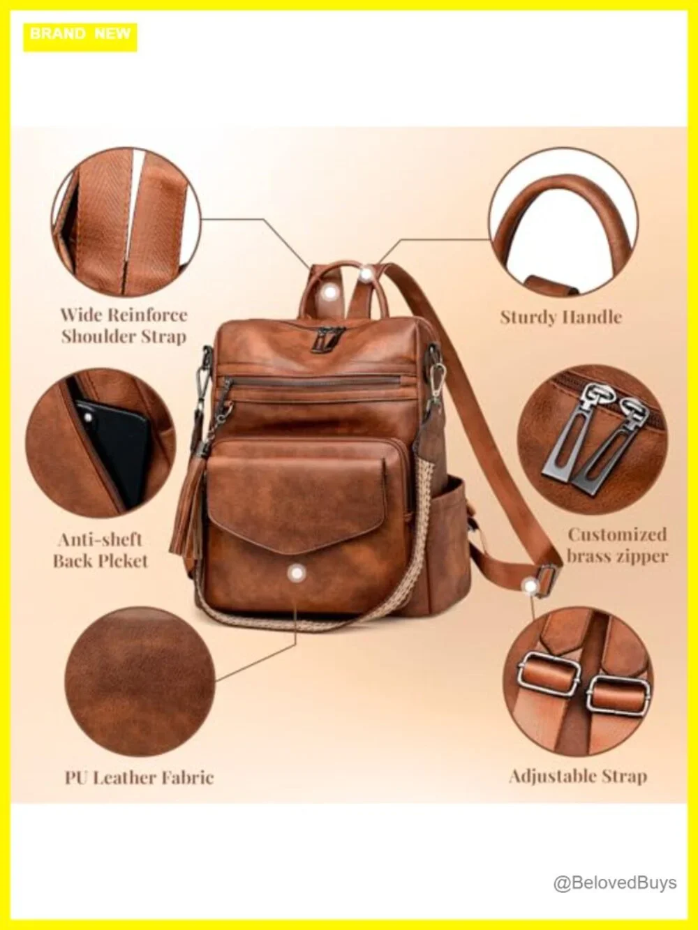 PU Leather Convertible Backpack Purse for Women, 3 Ways to Wear